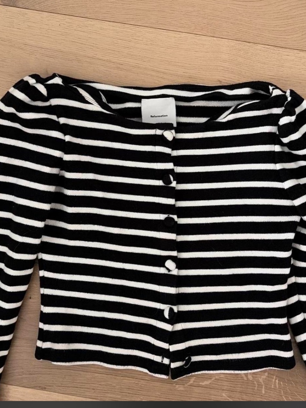 Reformation Lennox Button Up Black & White Striped Cardigan Top M - Picture 4 of 5